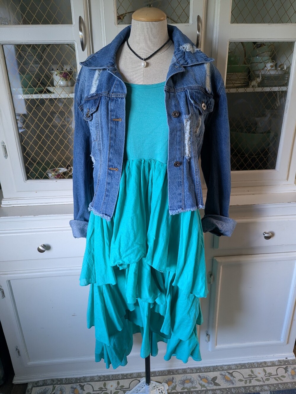 🧜🏼‍♀️✨VTG Mermaidcore 90s Tank Midi Dress Ruffles Festival Cotton Statement